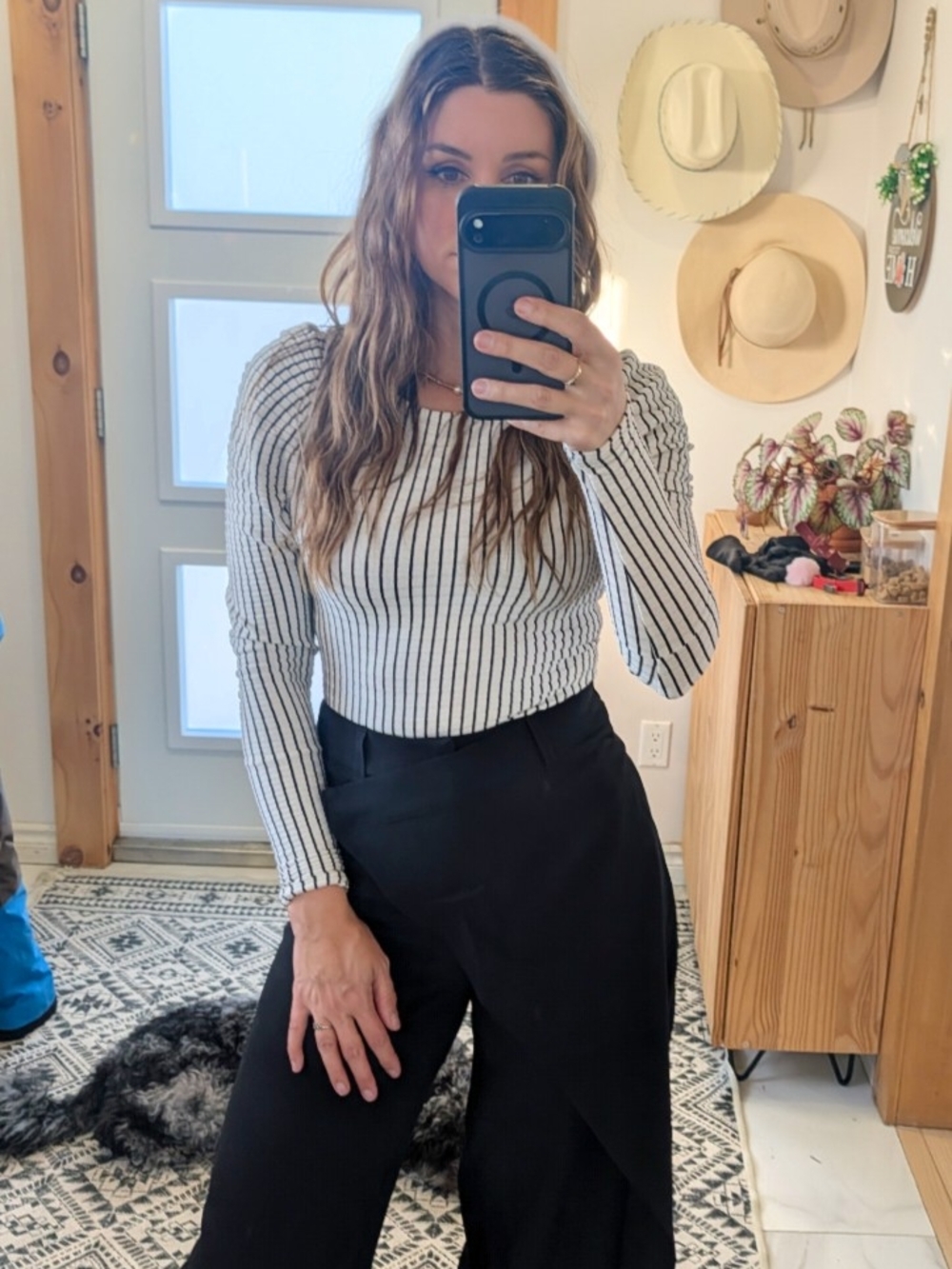 Striped Long-Sleeve Knit Top - White/Black